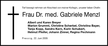 Anzeige von Gabriele Menzl von MGO