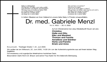 Anzeige von Gabriele Menzl von MGO