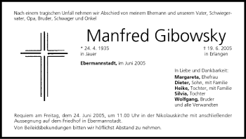 Anzeige von Manfred Gibowsky von MGO