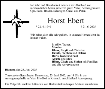 Anzeige von Horst Ebert von MGO