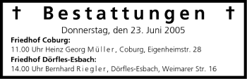 Anzeige von Bestattungen vom 23.06.2005 von MGO