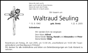 Anzeige von Waltraud Seuling von MGO