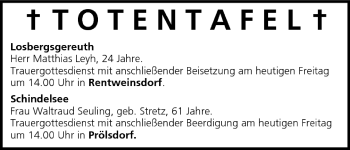 Anzeige von Totentafel vom 24.06.2005 von MGO