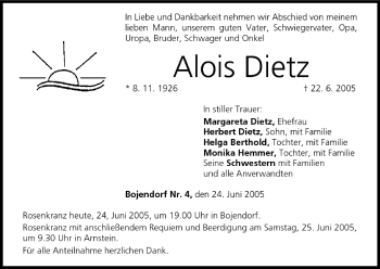 Anzeige von Alois Dietz von MGO