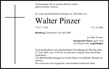 Anzeige von Walter Pinzer von MGO