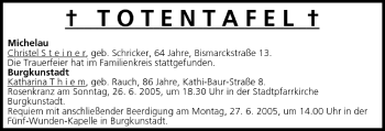 Anzeige von Totentafel vom 25.06.2005 von MGO