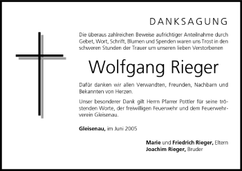 Anzeige von Wolfgang Rieger von MGO