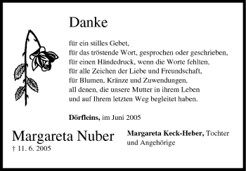 Anzeige von Margareta Nuber von MGO