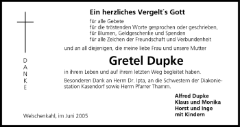 Anzeige von Gretel Dupke von MGO