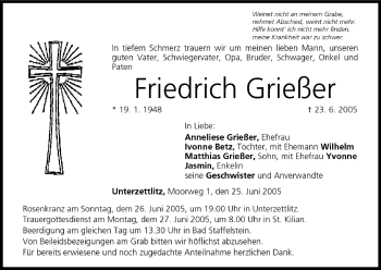 Anzeige von Friedrich Grießer von MGO