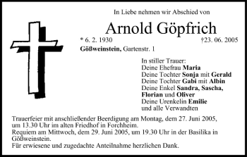 Anzeige von Arnold Göpfrich von MGO