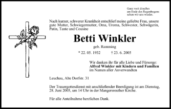 Anzeige von Betti Winkler von MGO