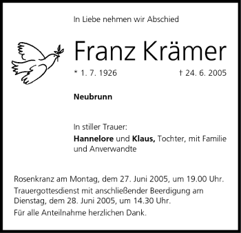 Anzeige von Franz Krämer von MGO
