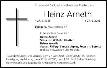 Anzeige von Heinz Arneth von MGO
