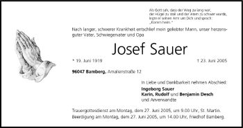Anzeige von Josef Sauer von MGO