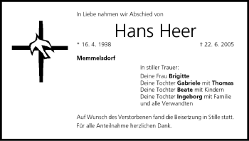 Anzeige von Hans Heer von MGO