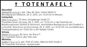 Anzeige von Totentafel vom 28.06.2005 von MGO