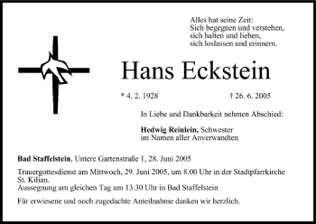 Anzeige von Hans Eckstein von MGO