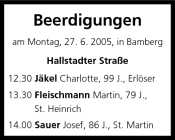 Anzeige von Beerdigungen vom 27.06.2005 von MGO