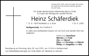 Anzeige von Heinz Schäferdiek von MGO