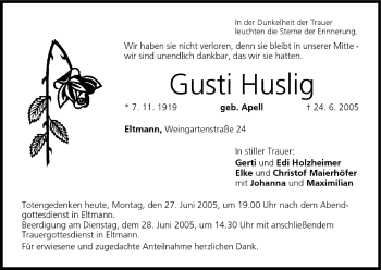 Anzeige von Gusti Huslig von MGO