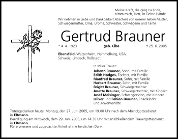 Anzeige von Gertrud Brauner von MGO