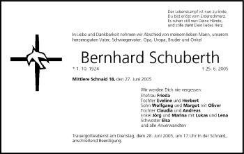 Anzeige von Bernhard Schuberth von MGO