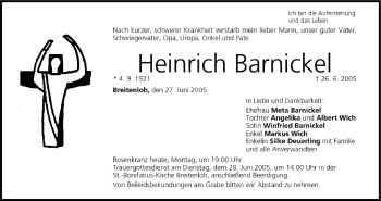 Anzeige von Heinrich Barnickel von MGO