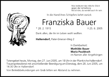 Anzeige von Franziska Bauer von MGO
