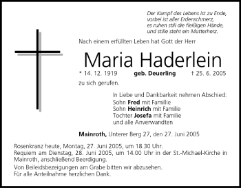 Anzeige von Maria Haderlein von MGO