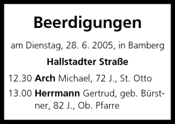 Anzeige von Beerdigungen vom 28.06.2005 von MGO