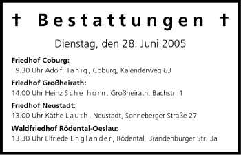 Anzeige von Bestattungen vom 28.06.2005 von MGO