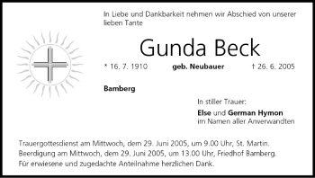 Anzeige von Gunda Beck von MGO