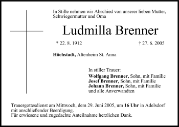 Anzeige von Ludmilla Brenner von MGO