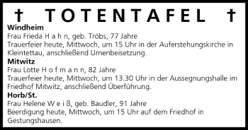 Anzeige von Totentafel vom 29.06.2005 von MGO