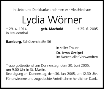 Anzeige von Lydia Wörner von MGO