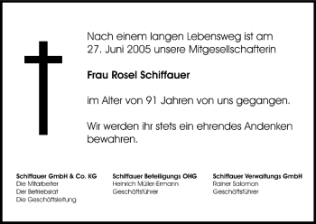 Anzeige von Rosel Schiffauer von MGO