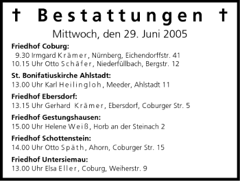 Anzeige von Bestattungen vom 29.06.2005 von MGO