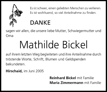 Anzeige von Mathilde Bickel von MGO