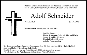 Anzeige von Adolf Schneider von MGO