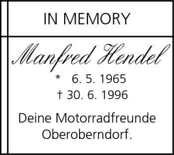 Anzeige von Manfred Hendel von MGO