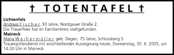 Anzeige von Totentafel vom 30.06.2005 von MGO