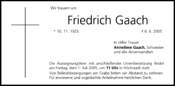 Anzeige von Friedrich Gaach von MGO