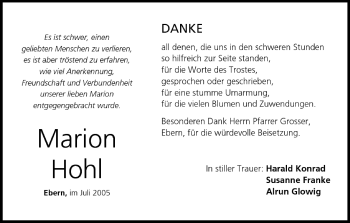 Anzeige von Marion Hohl von MGO