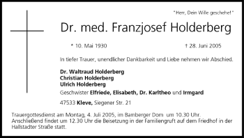 Anzeige von Franzjosef Holderberg von MGO