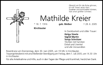 Anzeige von Mathilde Kreier von MGO