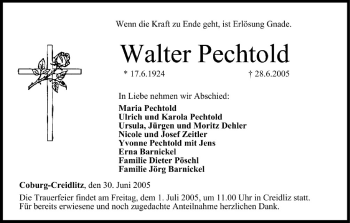 Anzeige von Walter Pechtold von MGO