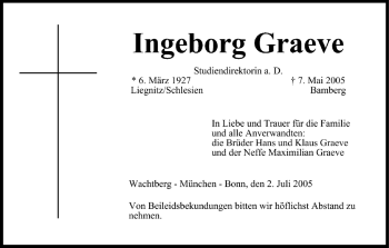 Anzeige von Ingeborg Graeve von MGO