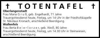 Anzeige von Totentafel vom 01.07.2005 von MGO