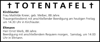 Anzeige von Totentafel vom 01.07.2005 von MGO